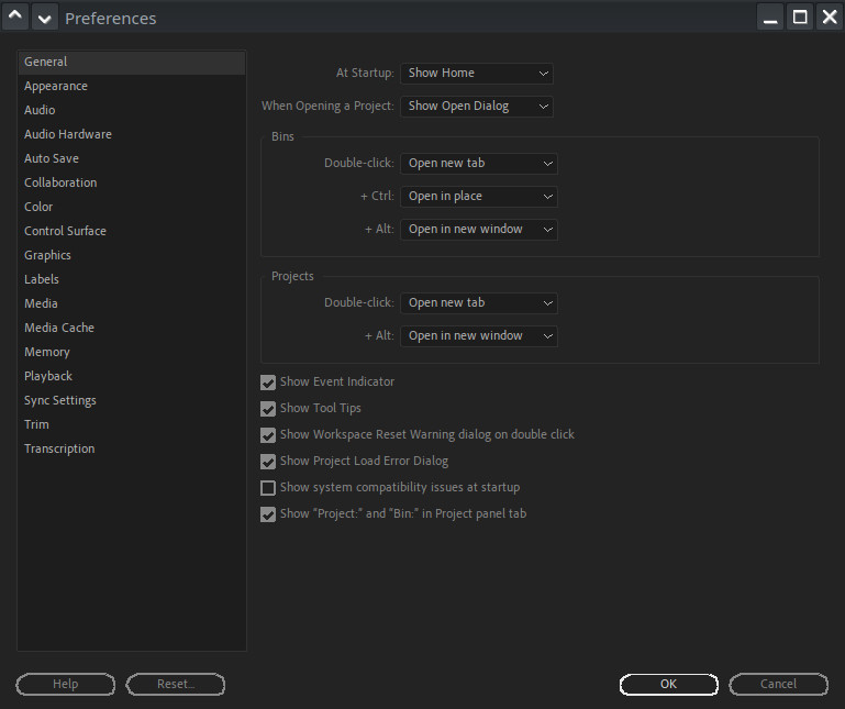 Premeire General settings